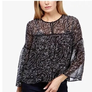 🆑Lucky Brand Sheer Black and White Blouse Size XS